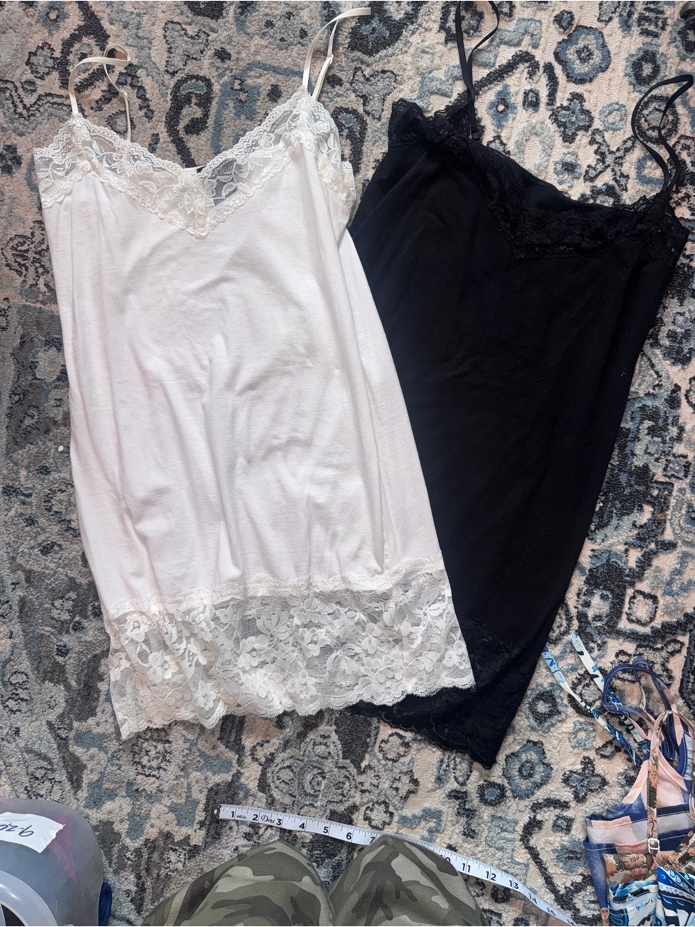 Thick Lace-Trim Camisole - Off White and Black XL  Bundle